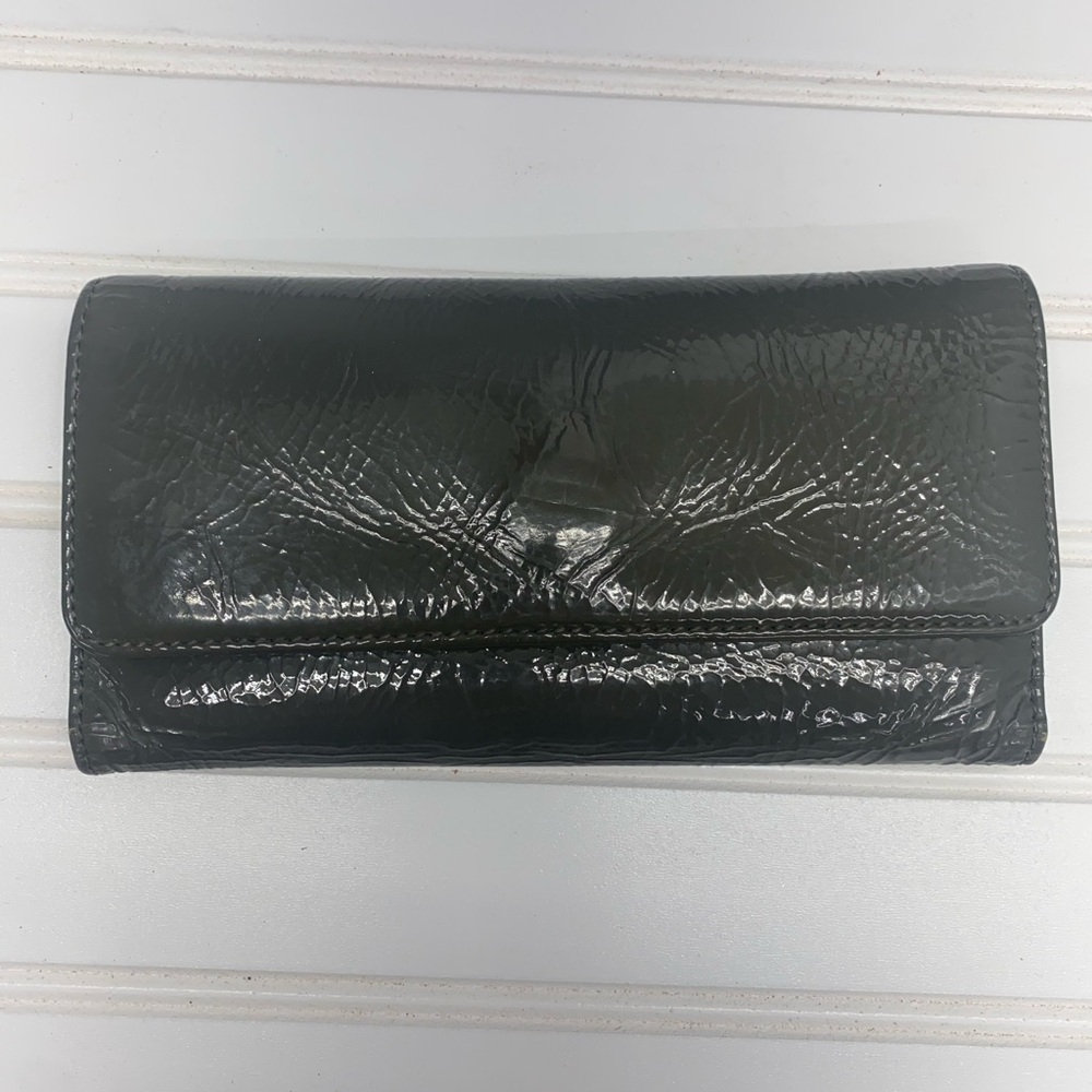 Anthropologie Bica Cheia Grey Patent Leather Trifold Wallet
